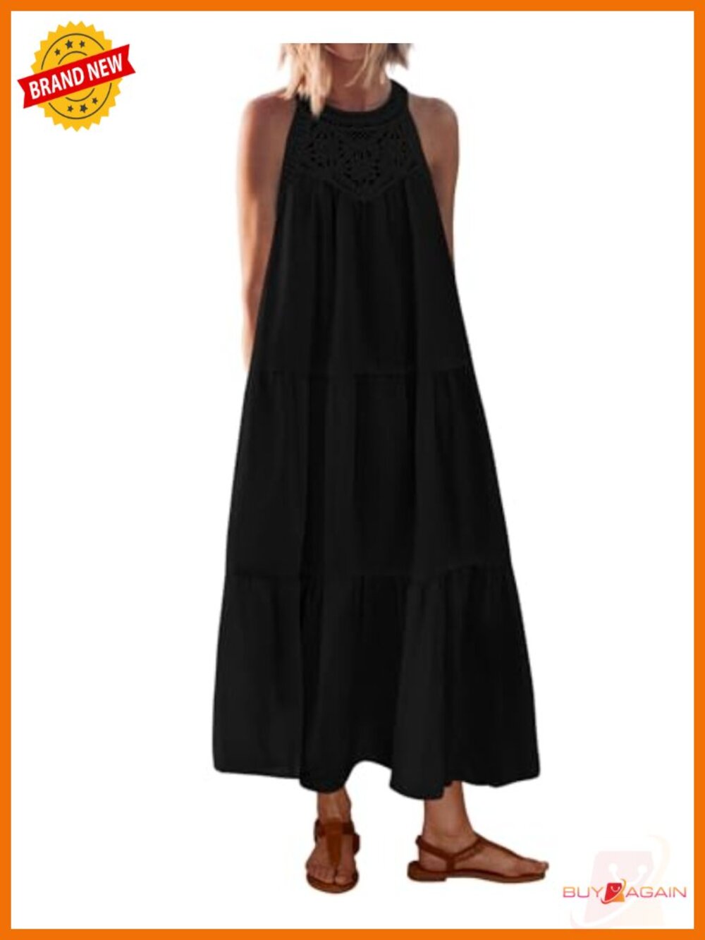 Halter Maxi Dress Boho Sleeveless Tiered Cotton Blend Sundress
